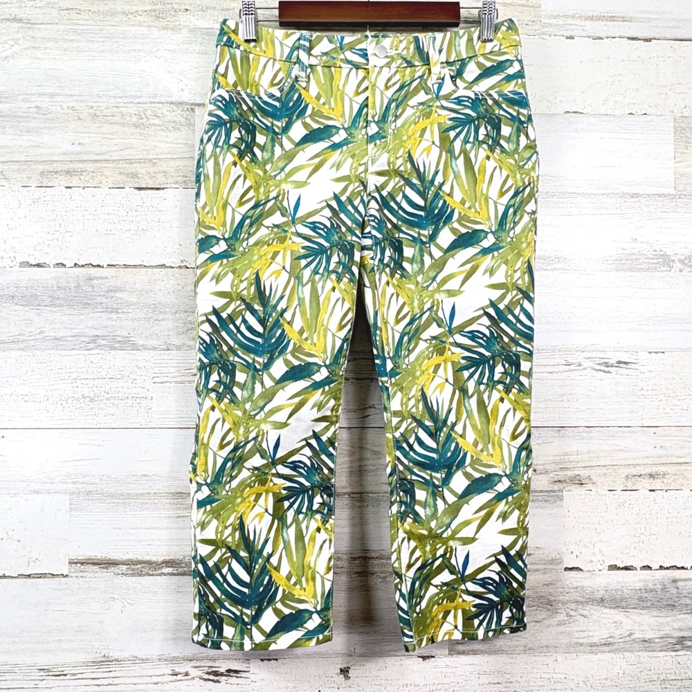 Chico's Perfect Stretch Girlfriend Slim Leg Capri Pants 00 XS White Green Palm
